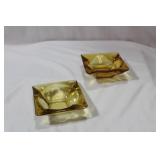Lot Of Two Amber Glass Ashtrays