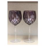 Pair of Amethyst Cut Glass Goblets