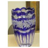 Cobalt Blue Cut Glass Vase