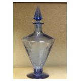 Etched Glass Cobalt Blue Decanter