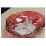Cranberry Etched Glass Bowl