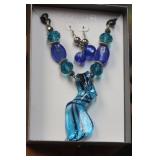Glass Necklace and Earrings Suite