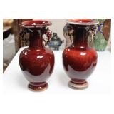 Pair of Oxblood Chinese Vases with Loose Ring