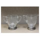 Sterling Rim Etched Cream and Sugar Container