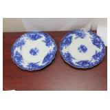 A Pair of Burslem Flow Blue Bread Plates