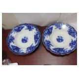 A Pair of Burslem Flow Blue Soup Bowl