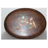 A Vintage Exotic Wood Inlaid Bone Wall Hanger