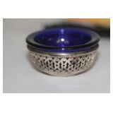 Sterling and Cobalt Blue Glass Container