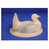 A Pink Glass Turkey Candy Dish Top Only