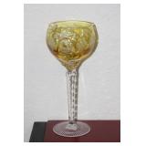 Yellow Color Cut Glass Goblet