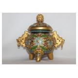 An Oriental Cloisonne Urn with Lid