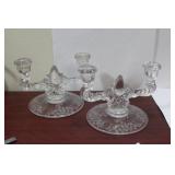A Pair of Etched Glass Candle Holders