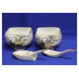 A Vintage Japanese Kutani Tea Bowl with Spoons