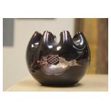 Ruby Red Cut Glass Foliated Bowl