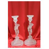 Set of 2 Frost Glass Candle Sticks