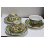 Set of 3 Chinese Longetivity Motif Cup and Saucers