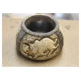 Carved Bone and Metal Asian Candle Holder