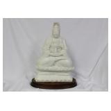 A Solid Marble Kwan Yin on Wood Stand