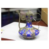 A Signed Chinese Porcelain and Metal Wine Ewer