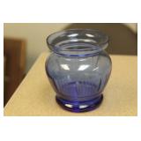 Blue Etched Glass Small Vase