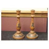Lot of Two Oriental Wooden Candle Sticks