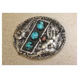 Turquoise and Coral Belt Buckle
