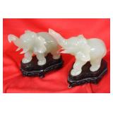 Set of Two Jade Elephants on Stands