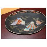 A Signed Japanese Kutani Black Oval Dish