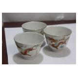 Set of 3 Vintage Chinese Dragon and Phoenix Cup