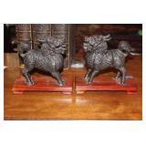 Pair of Chinese Metal Foo Lions on Stand