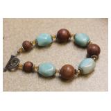 Marked Sterling with Glass and Wood Bracelet