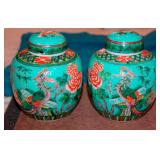 Pair of Antique Chinese Famille Verte Ginger Jars