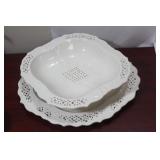 A Leedsware Potpourri Plate and Stem Bowl