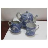 A Vintage Japanese Blue and White Partial Teaset