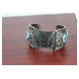 Signed Navajo Turquoise Sterling Watch Bracelet