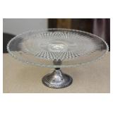 Sterling Foot and Press Glass Cake Plate