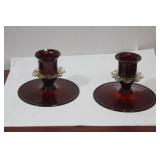 A Pair of Ruby Glass Candlesticks