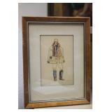 Artist signed framed watercolor Hungarian painting
