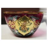 Hand Painted Cranberry Bowl - Rare Figeral Design