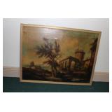 An Antique/Vintage Oil on Canvas of a Building