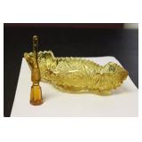 Lot of 2 Amber Cut Glass Bowl and a Stopper(?)