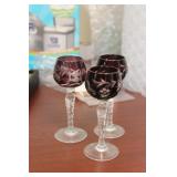 Lot of 3 Rbuy/Amethyst Cut Glass Goblets