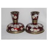 A Pair of Japanese Cloisonne Candlesticks