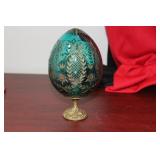 A Gold Gilted Etched Glass Egg on Stand