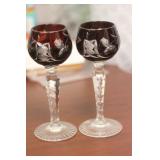 A Pair of Ruby Red Cut Glass Goblets