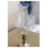 Weighted Sterling Base Etched Glass Vase
