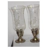 Pair of Weighted Sterling Base Hurricane Lamps