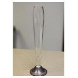 Sterling Base Etched Glass Vase
