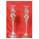 A Pair of New Orleans Glass Candlesticks