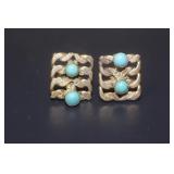 Pair of Sterling and Turquoise Earrings